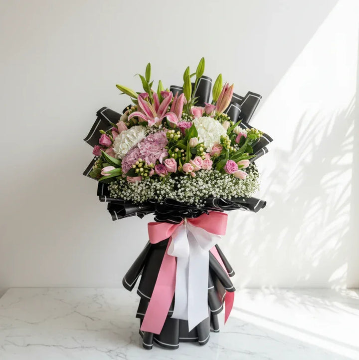 Grand Luxury Bouquet with Lilies, Hydrangea, Roses & Gypsophila - atfleurs