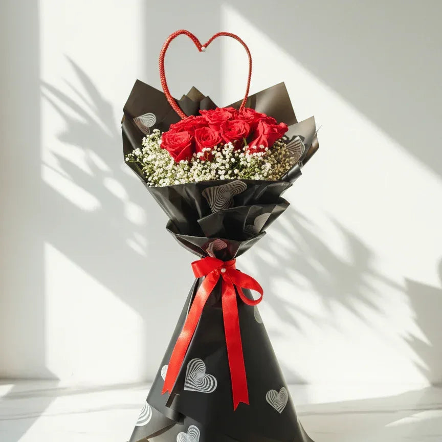 Red Roses Bouquet with Baby’s Breath - atfleurs