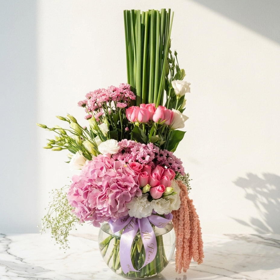 Pink Rose Bouquet with Hydrangea