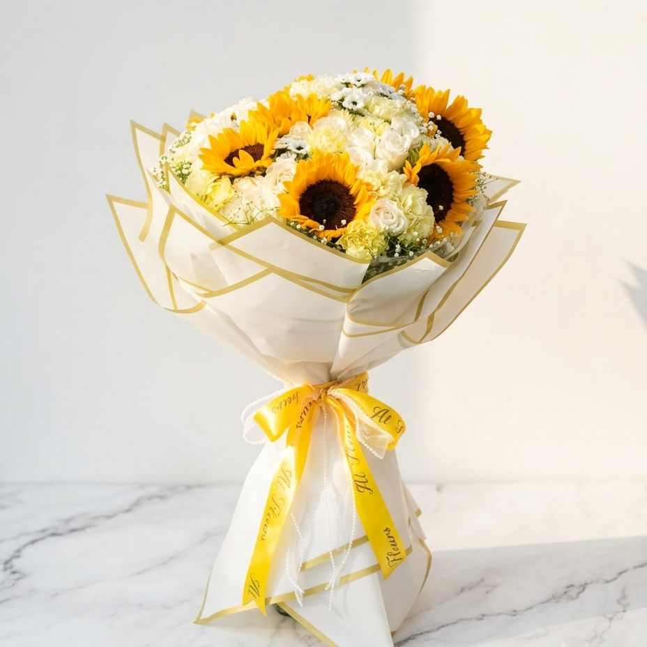 Sunflower Bouquet with White Roses