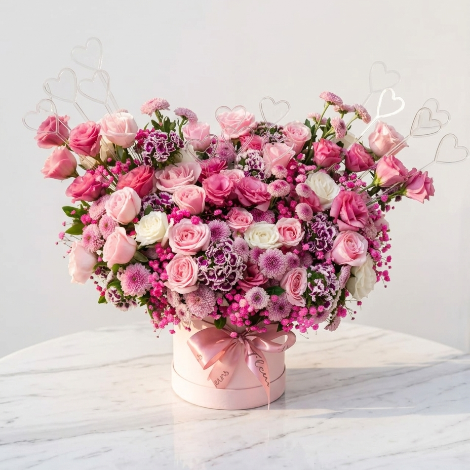 Pink Rose Arrangement with Chrysanthemums