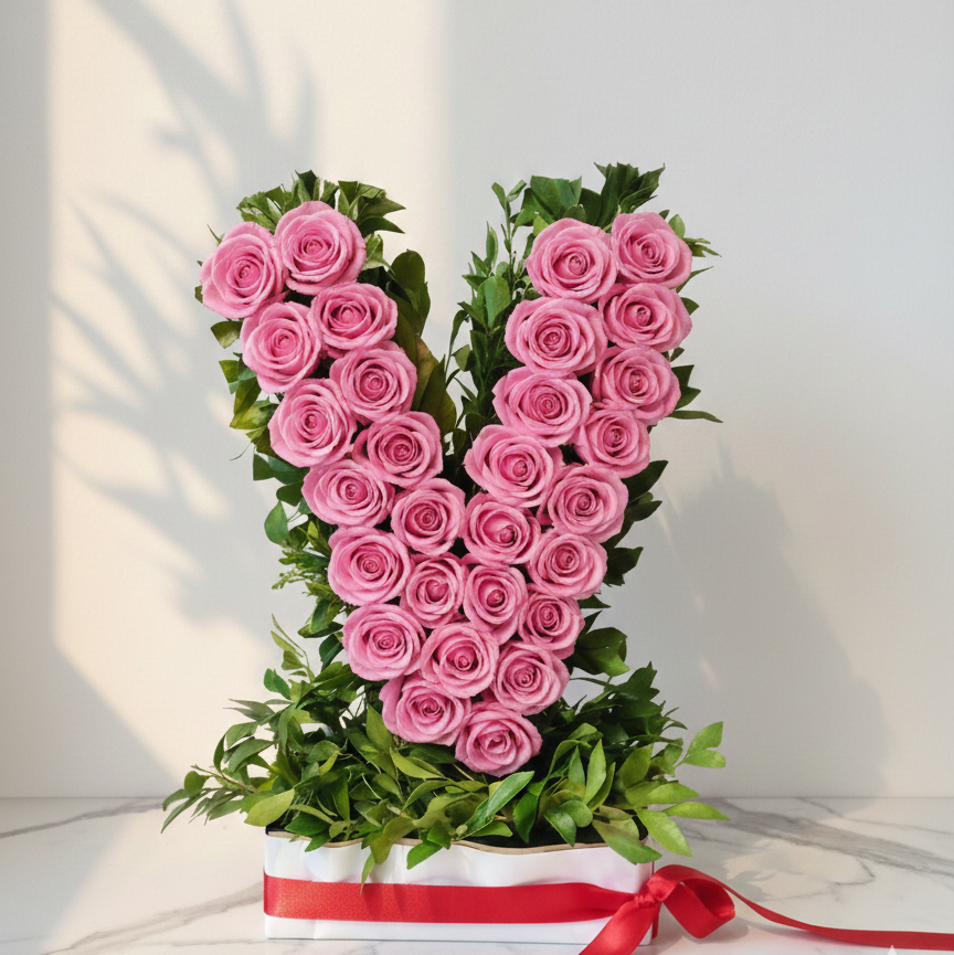 Red Roses Bouquet with Fresh Green Foliage