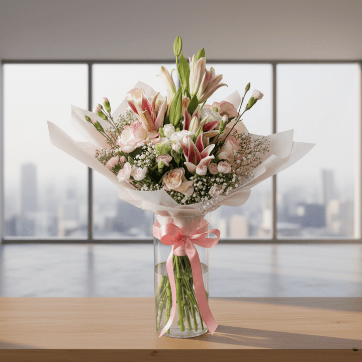 Pink Lily Bouquet with Baby’s Breath