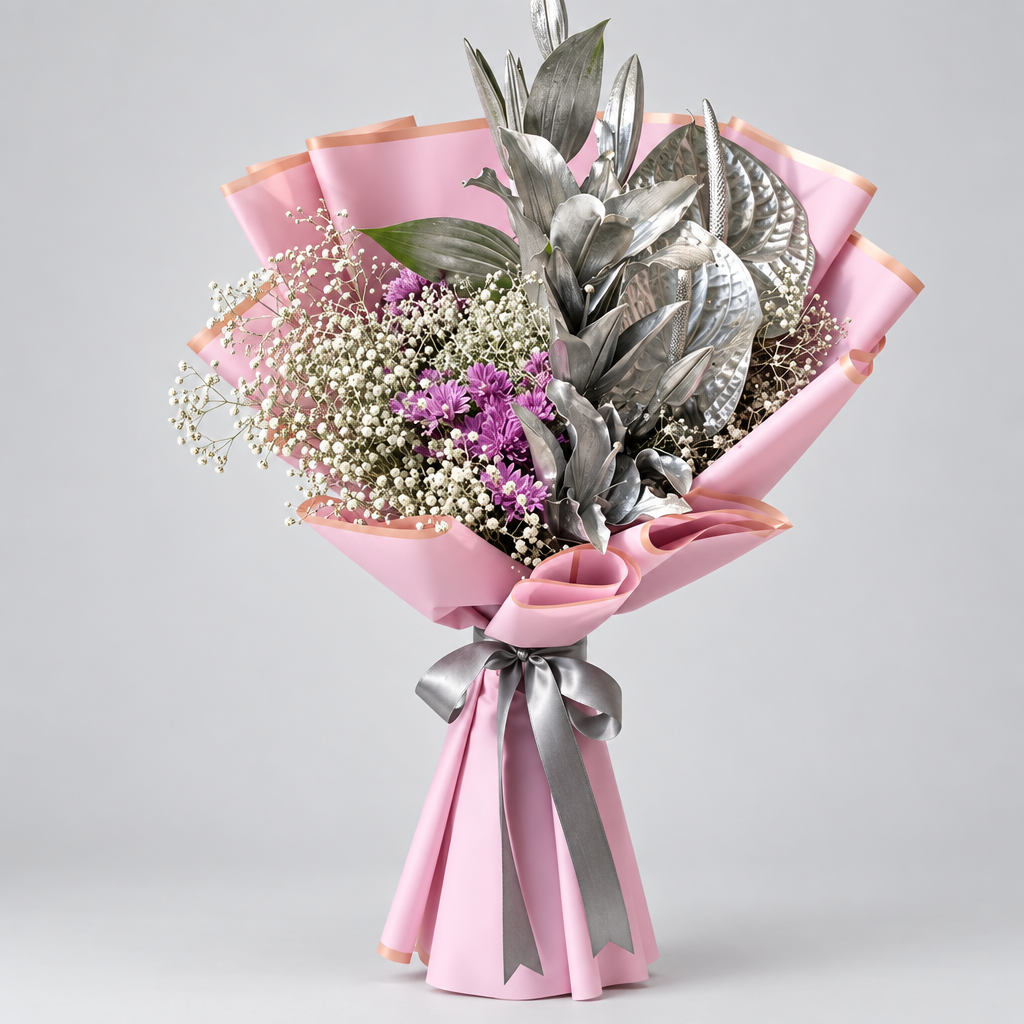 Silver Anthurium Bouquet with Baby’s Breath