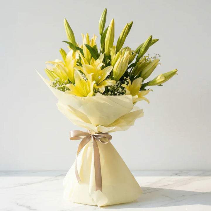 flower bouquet by Atfleurs | floral arrangement | Yellow Tulips | Fancy Bouquet