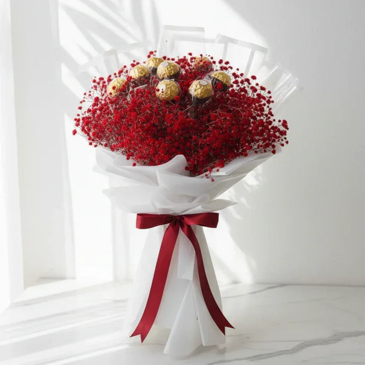 Gypsophila Bouquet with Chocolates - atfleurs