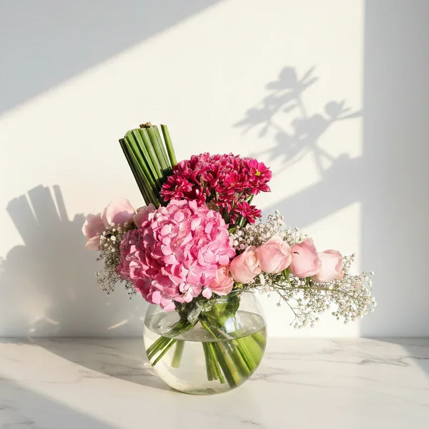 Pink Hydrangea Bouquet with Roses - atfleurs