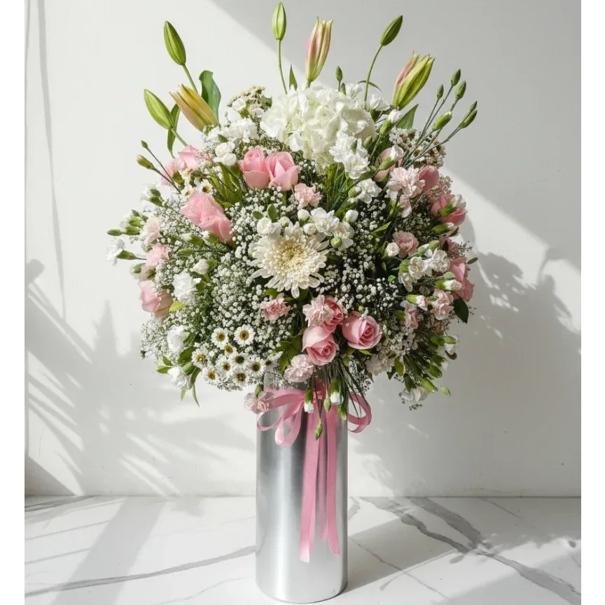 Pink and White Mixed Floral Vase Arrangement - atfleurs