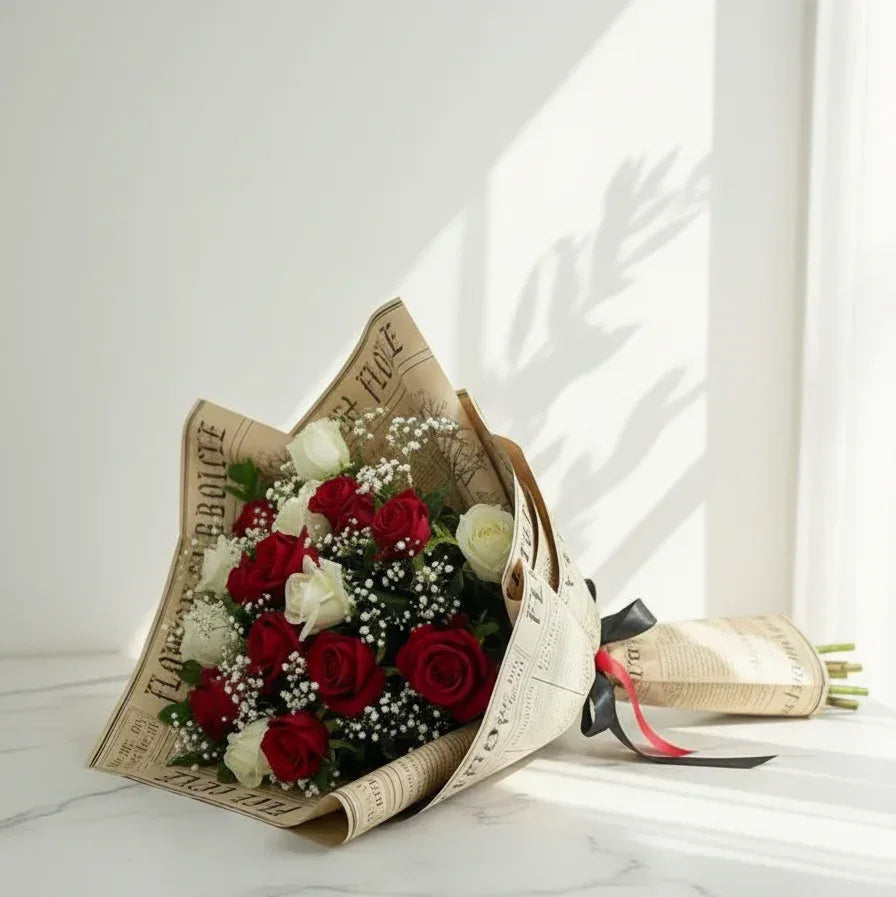 Red and White Roses in Love Print Wrap - atfleurs