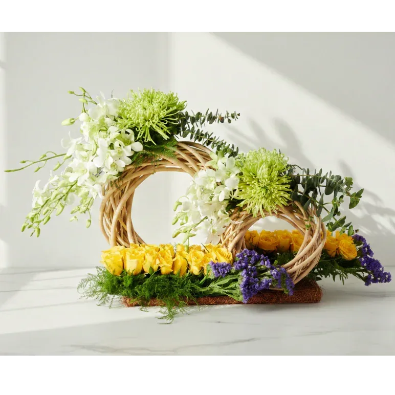 Yellow Rose Bouquet with Green Chrysanthemums - atfleurs