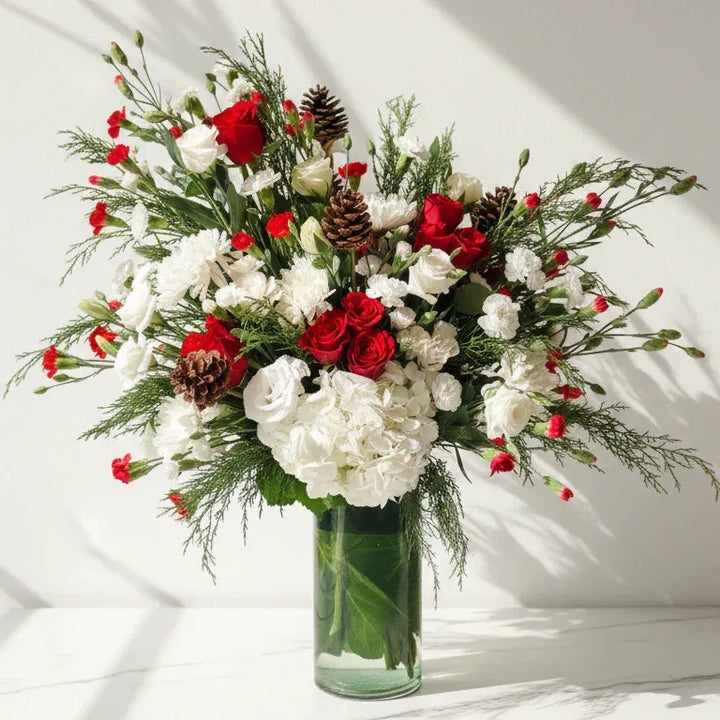Red and White Festive Vase Arrangement - atfleurs