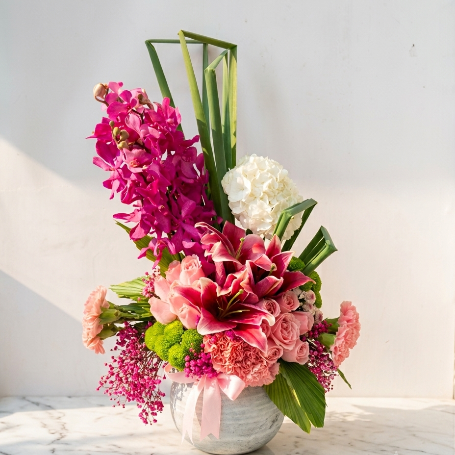 Pink Mokara, Hydrangea & Lily Bouquet