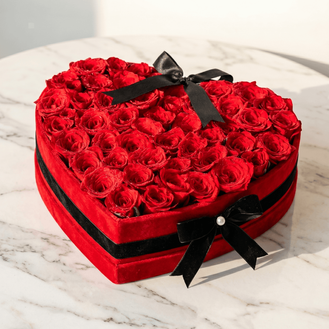 Classic Red Roses in Heart Box - atfleurs
