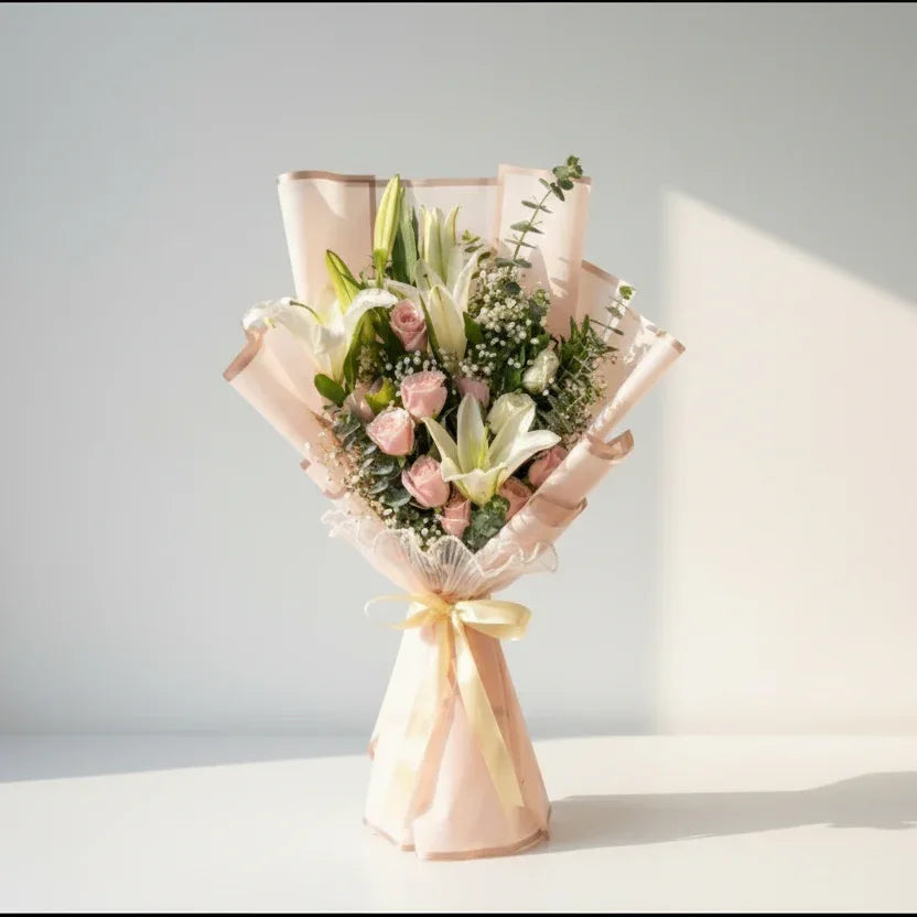 flower bouquet by Atfleurs | floral arrangement | Pink Roses | Hand Bouquet