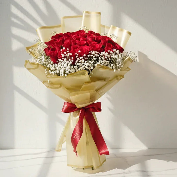 50 Red Rose Bouquet with Baby’s Breath - atfleurs