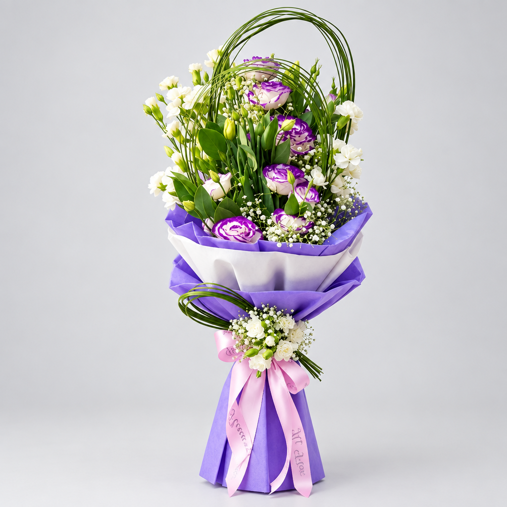 Purple Lisianthus Bouquet with Baby's Breath