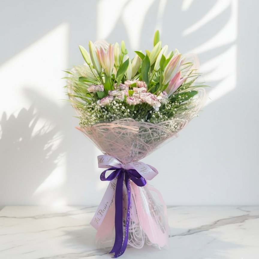 Lily, Carnation & Gypso Hand Bouquet