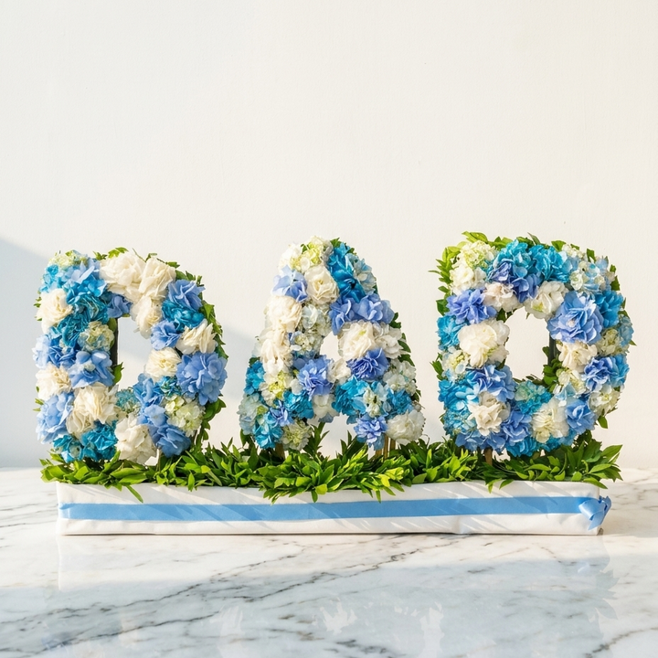 Blue Hydrangea DAD Arrangement with White Roses