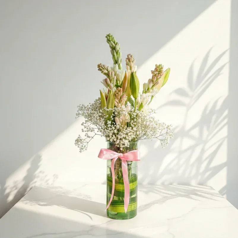 Tubose Bouquet with Baby’s Breath - atfleurs