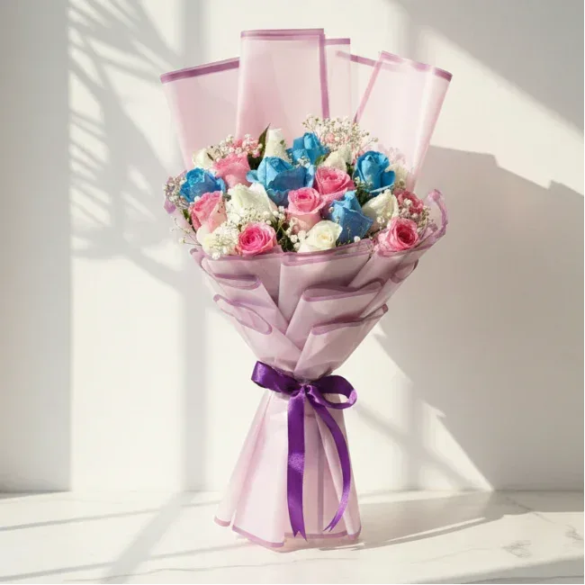 Mixed Roses Bouquet with Baby’s Breath - atfleurs