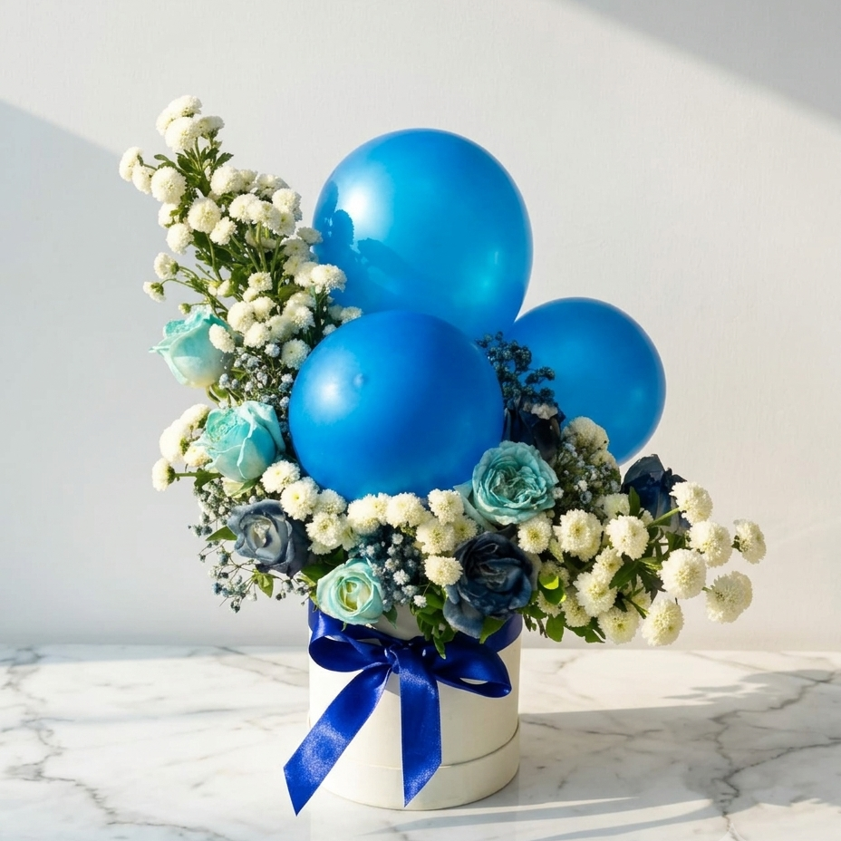 Blue Rose Bouquet with White Chrysanthemums
