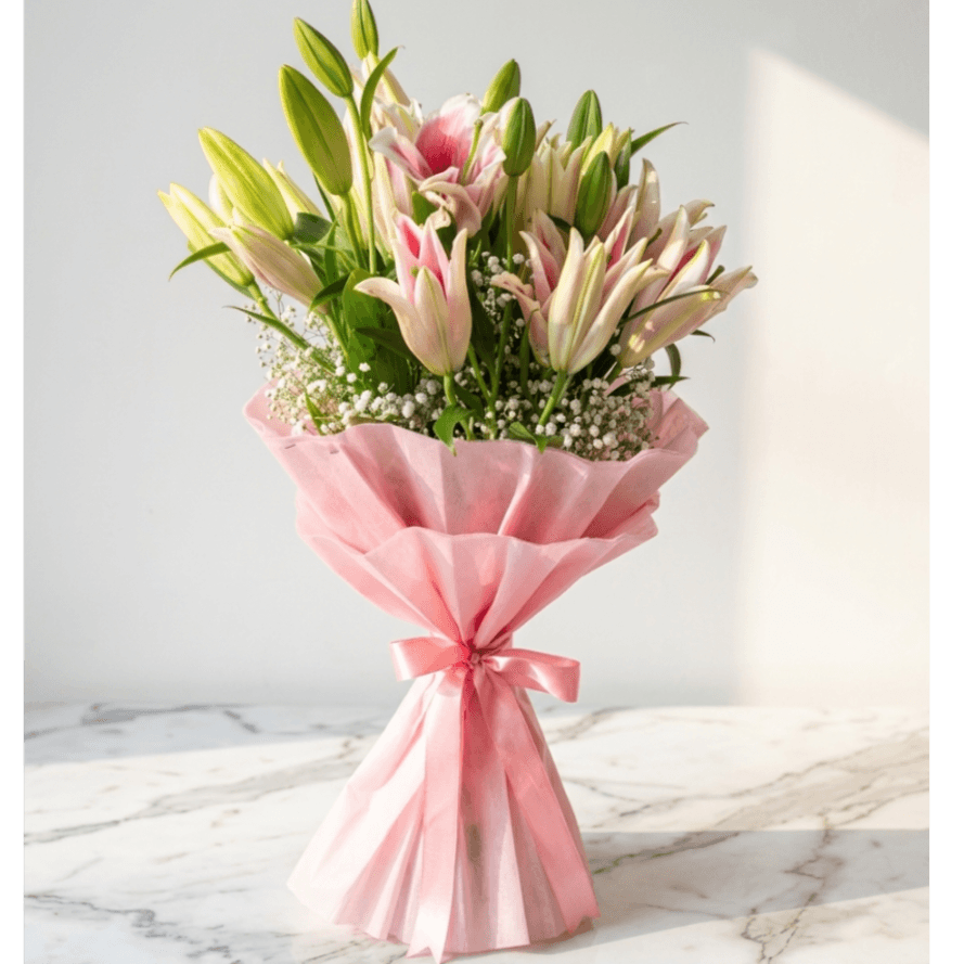 Oriental Lily Bouquet with Baby’s Breath