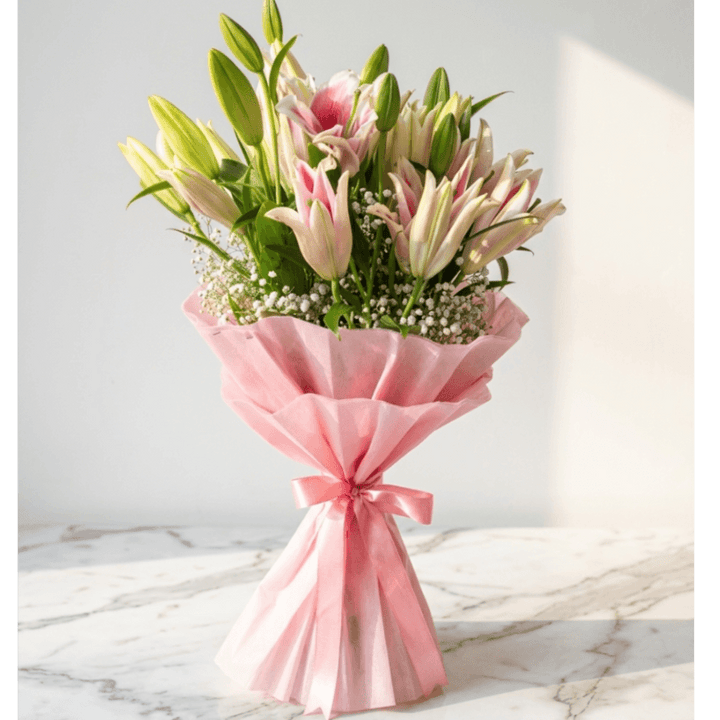 Oriental Lily Bouquet with Baby’s Breath