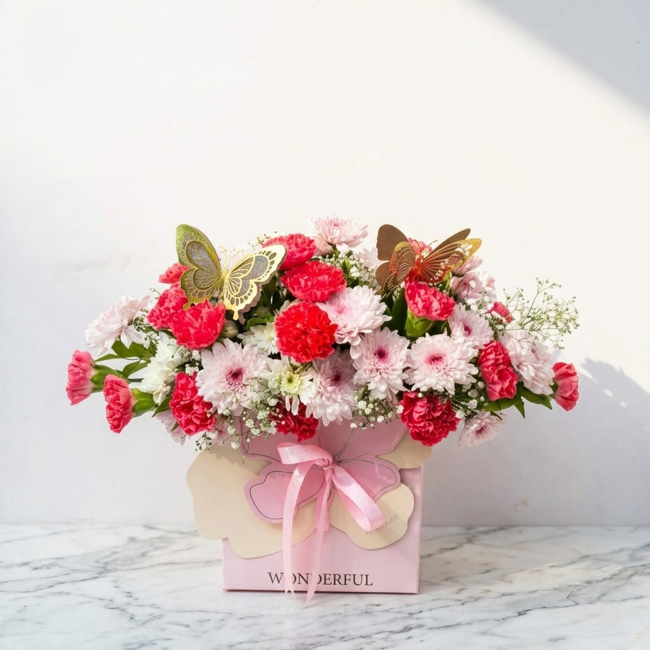 Pink Carnation Handbag Bouquet with Chrysanthemums