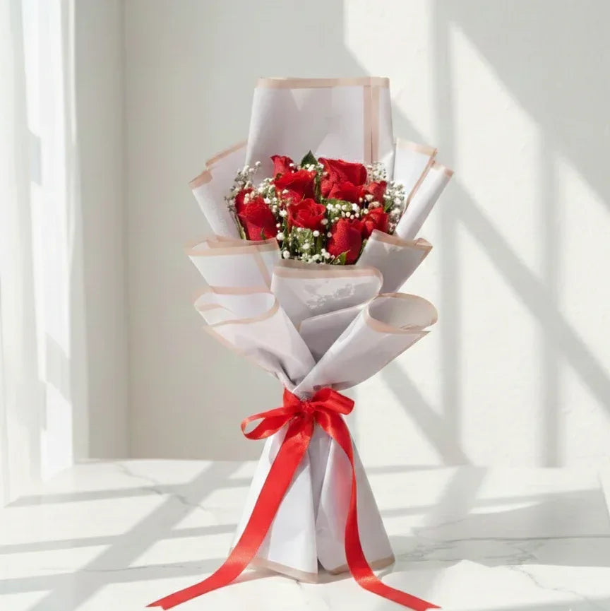 Red Roses Bouquet with Baby’s Breath - atfleurs