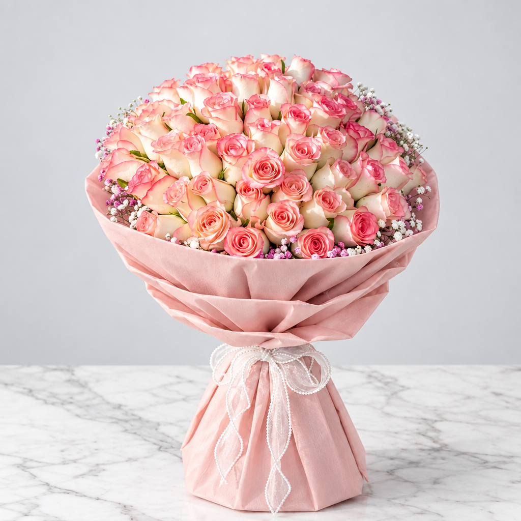 pink Roses Bouquet with Baby’s Breath
