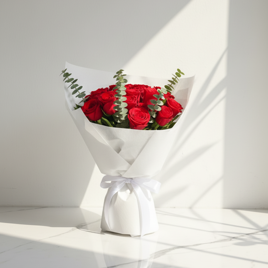 Classic Red Rose Bouquet with White Wrap atfleurs