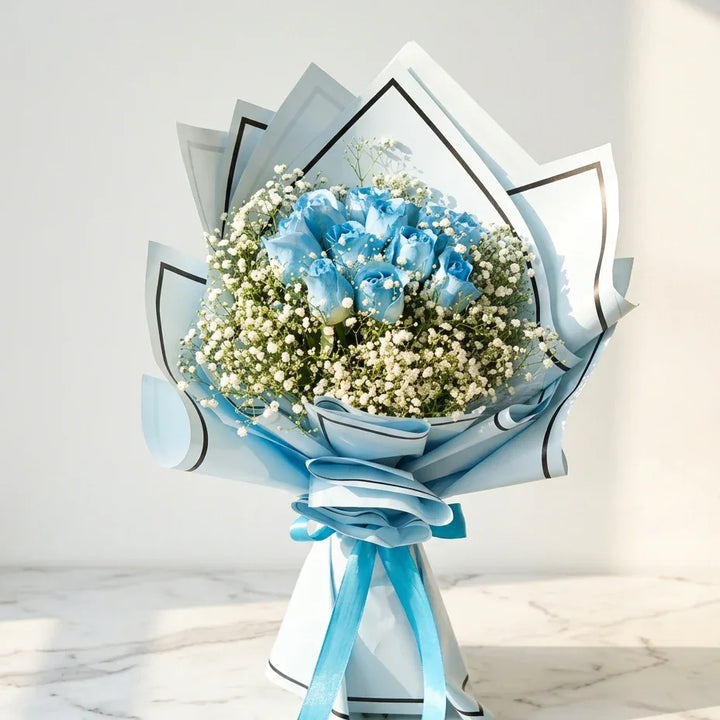 flower bouquet by Atfleurs | floral arrangement | Blue Roses | Fancy Bouquet | Hand Bouquet