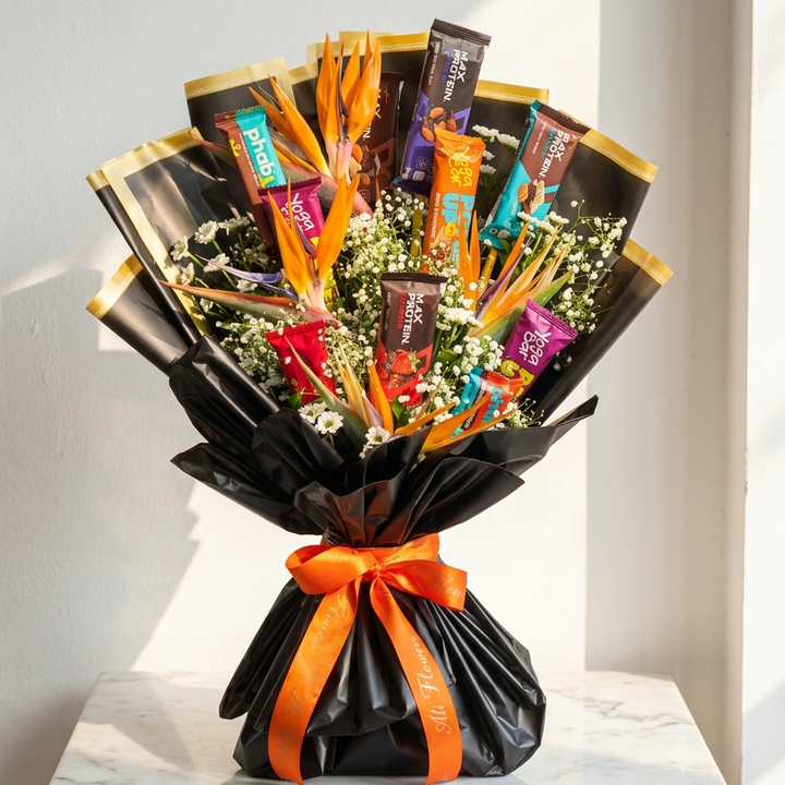 Protein Bar Bouquet with Bird of Paradise