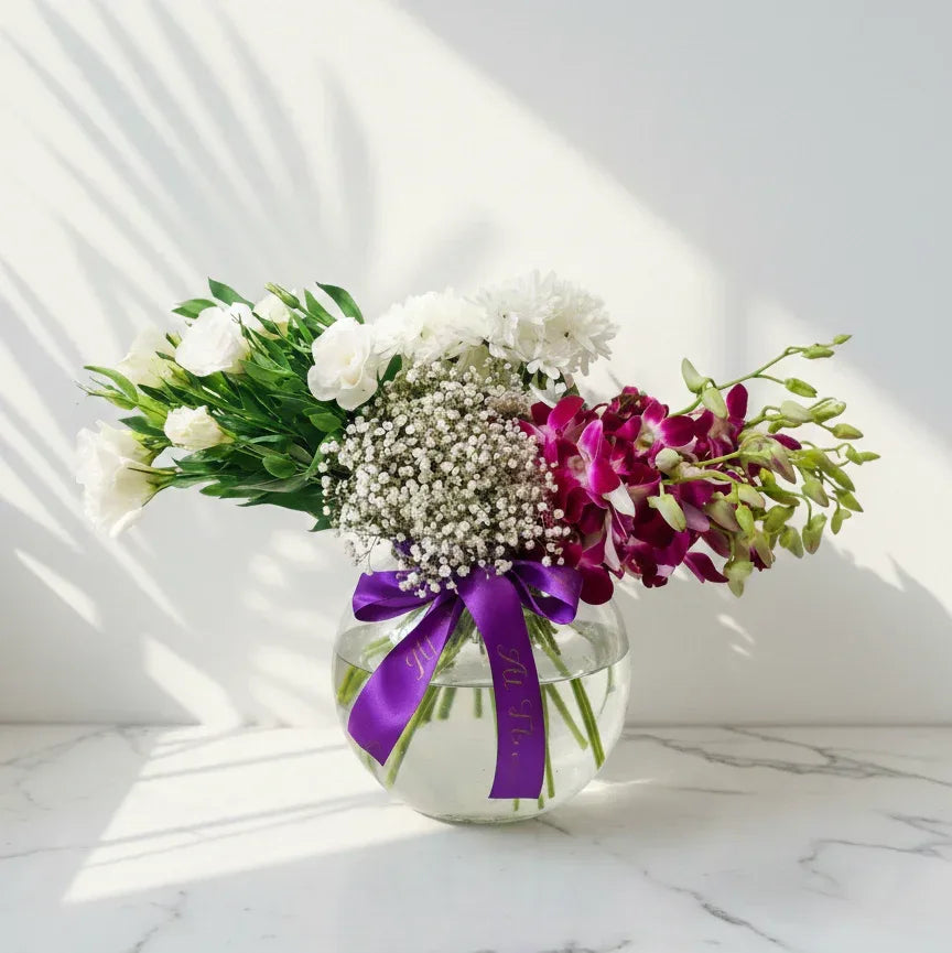 Purple Orchid Bouquet with Baby’s Breath - atfleurs