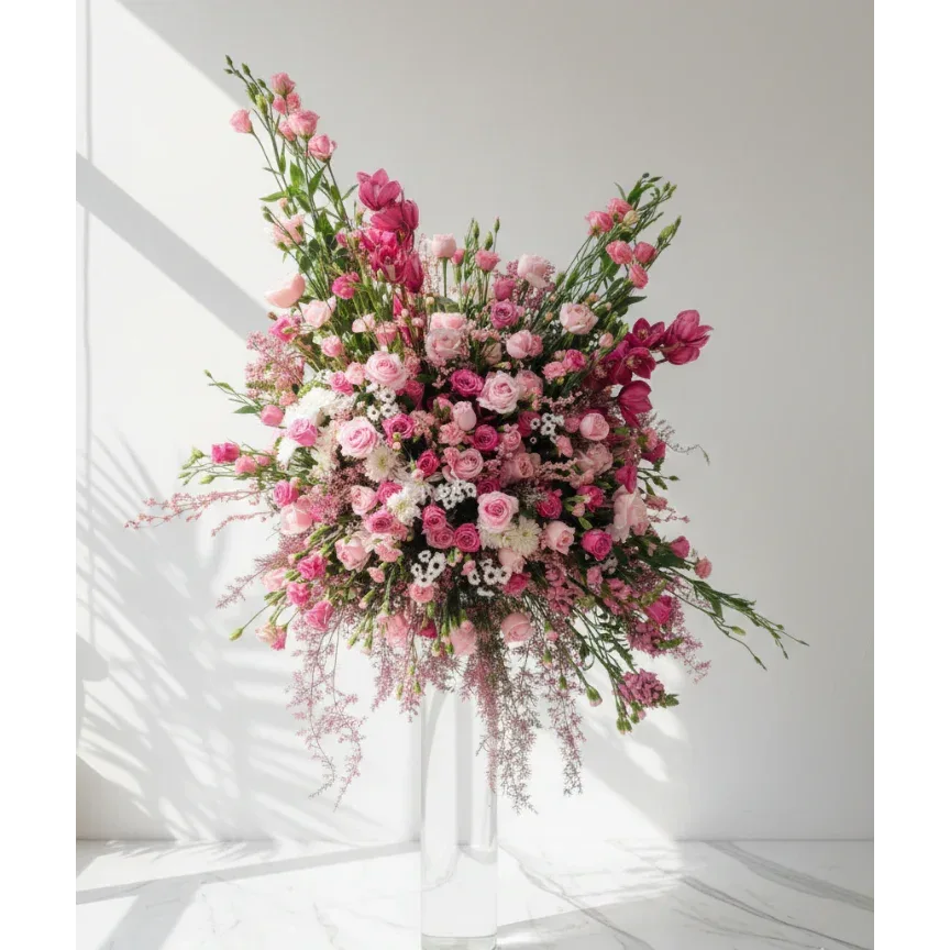 Mixed Flowers Vase Arrangement with Green Foliage - atfleurs
