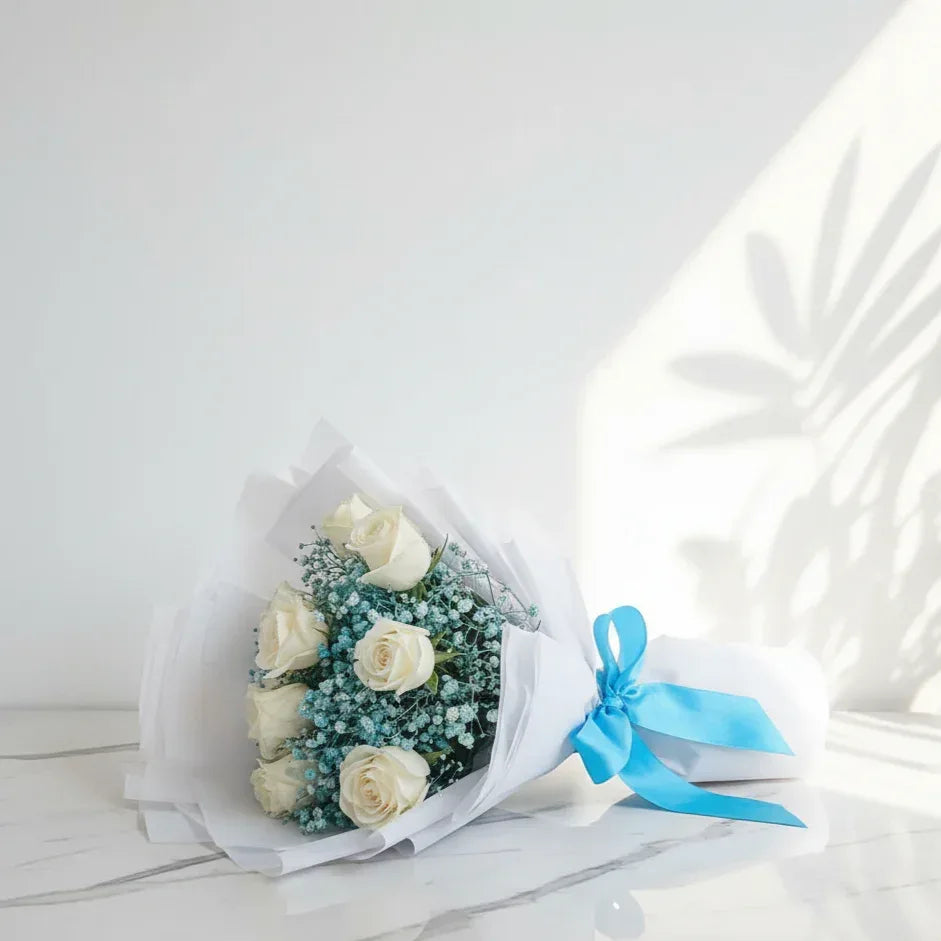 Rose and Gypso Hand Bouquet for Gifting - atfleurs