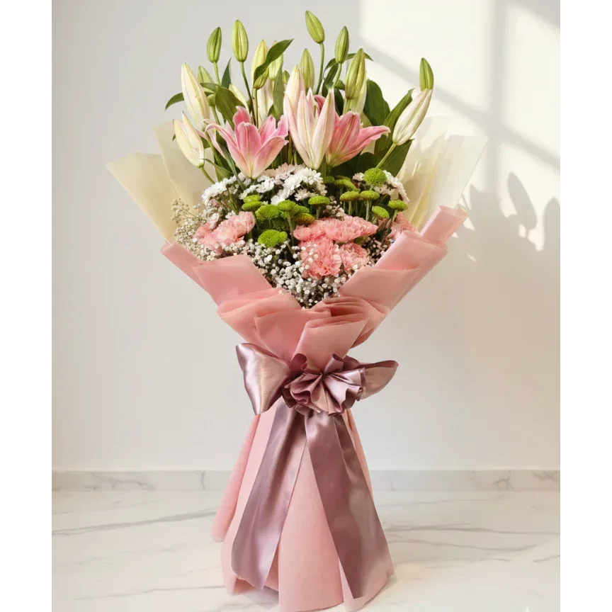 Pink Lily Bouquet with Carnations - atfleurs