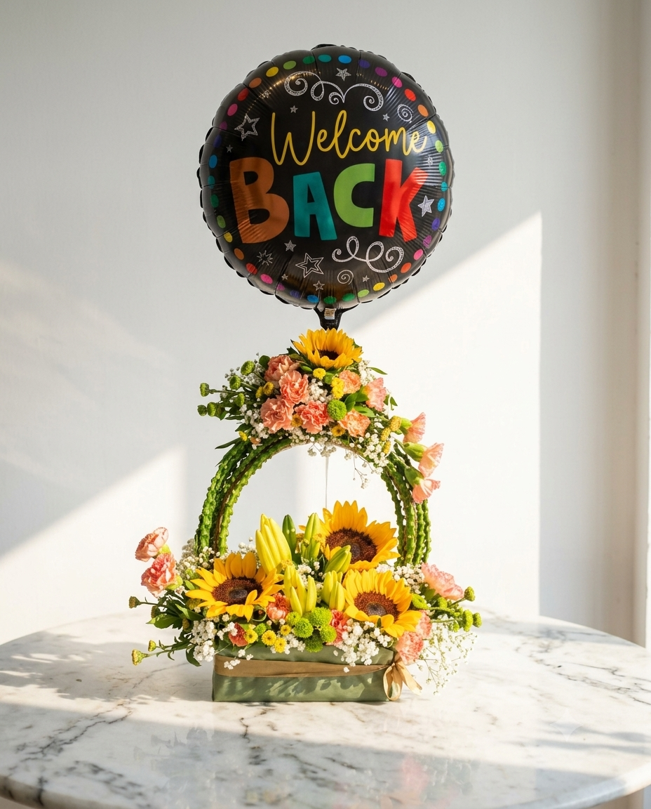Sunflower & Lily Base Arrangement with Carnations
