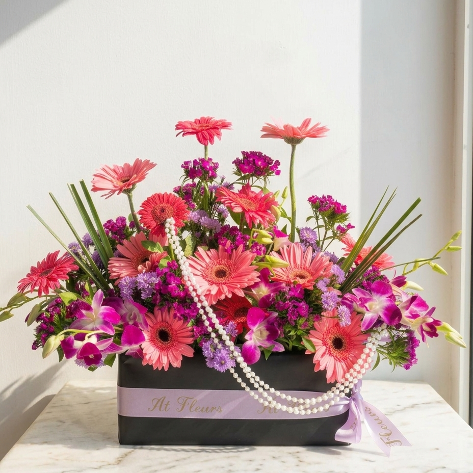 Pink Radiant Gerbera Floral Arrangement in Basket