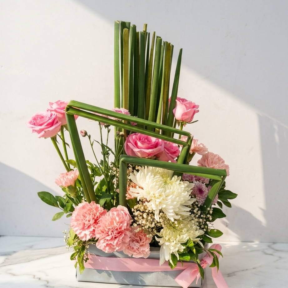 Pink Rose Bouquet with Chrysanthemums & Carnations
