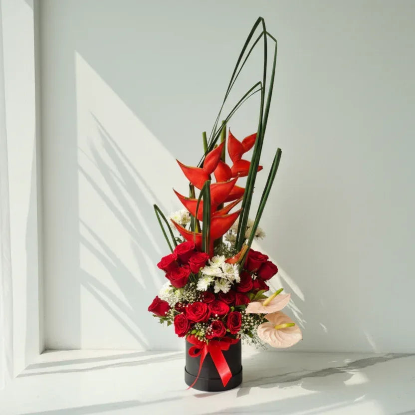 Red Roses Bouquet with Heliconia - atfleurs
