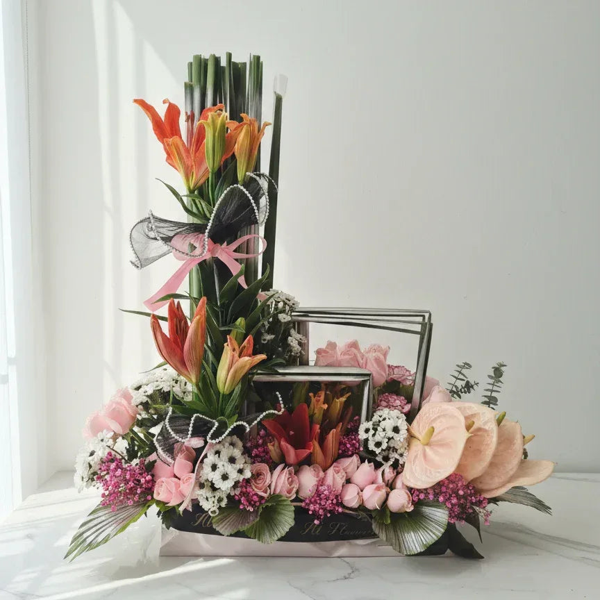 Lilies & Pink Roses Bouquet with Anthurium - atfleurs