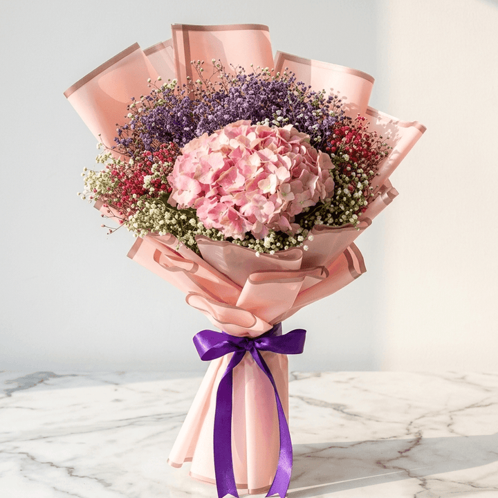 Pink Hydrangea Bouquet with Baby’s Breath