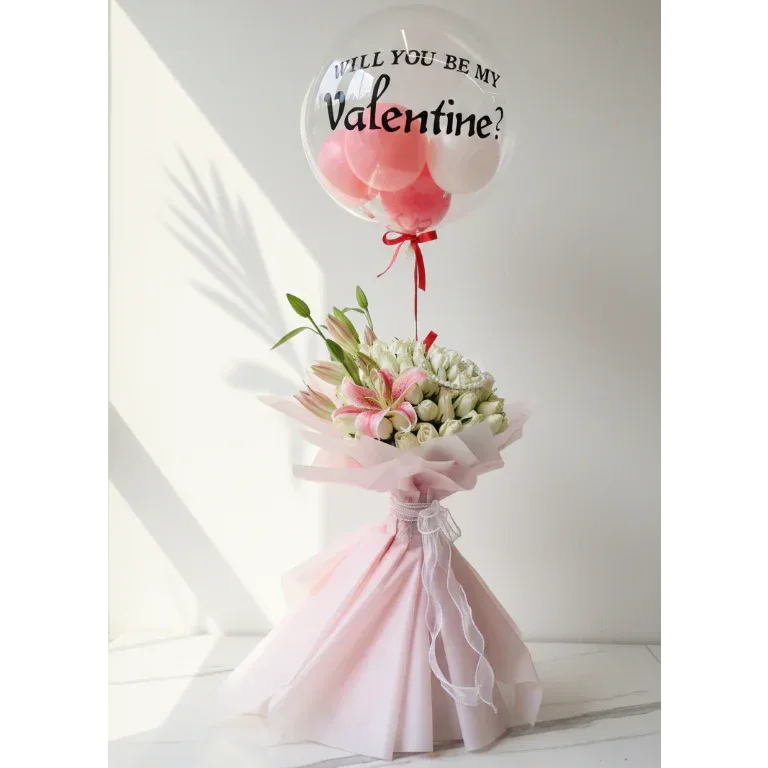 Pink Lilies Bouquet with White Roses - atfleurs