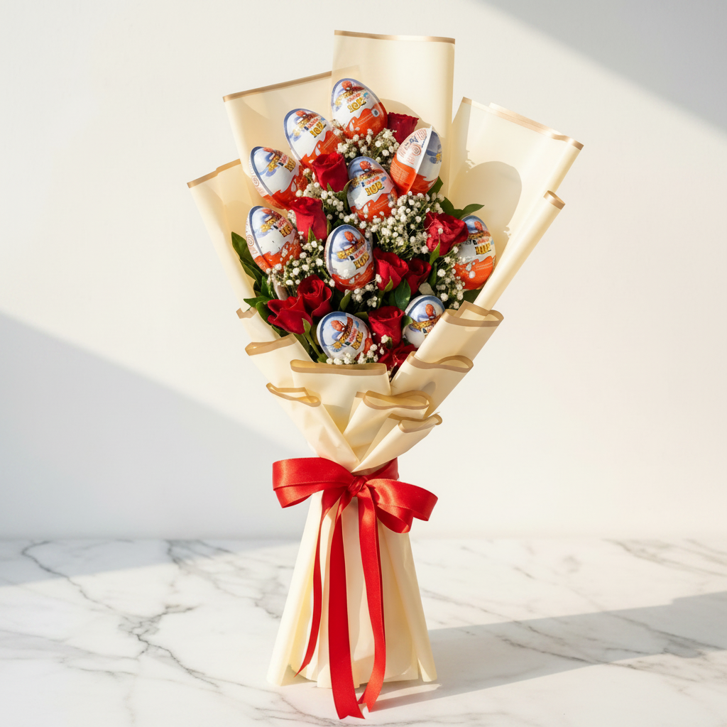 Red Rose Bouquet with Baby's Breath & Chocolates