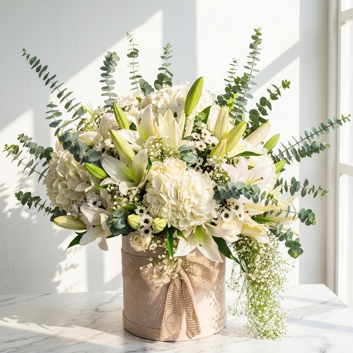 White Lily Bouquet with Eucalyptus