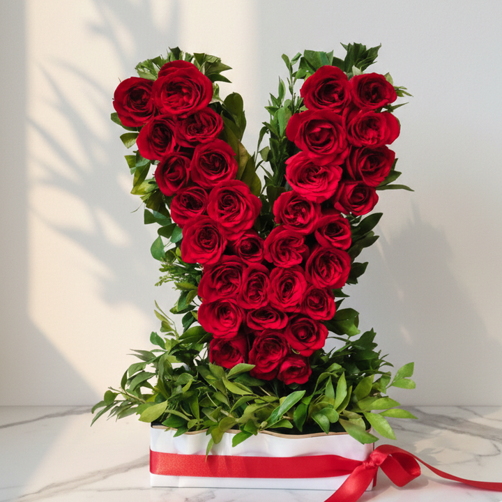 Red Roses Bouquet with Fresh Green Foliage