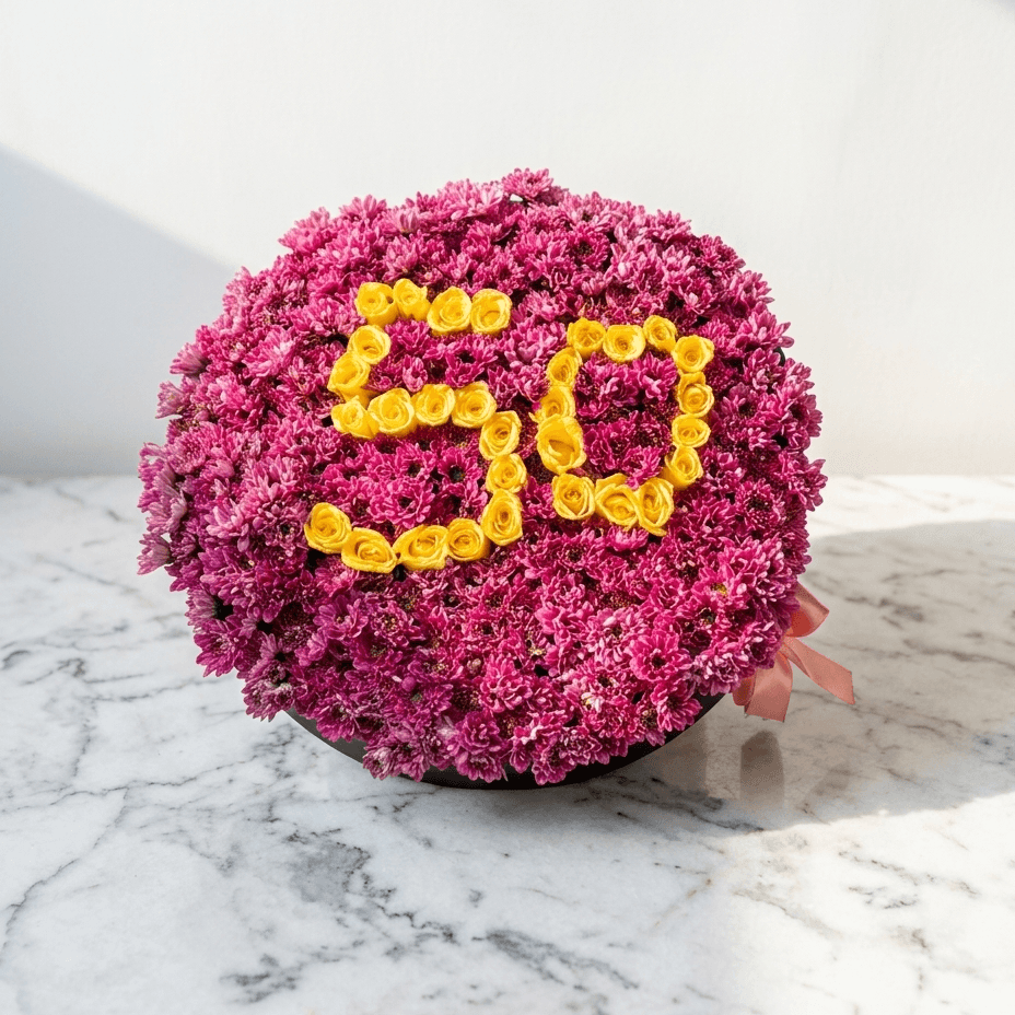 Bright Pink Chrysanthemum and Yellow Rose Number 60 Flower Arrangement