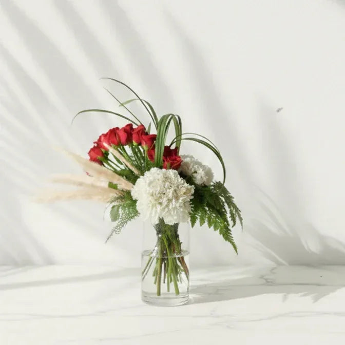 Red Roses Bouquet with White Carnations - atfleurs