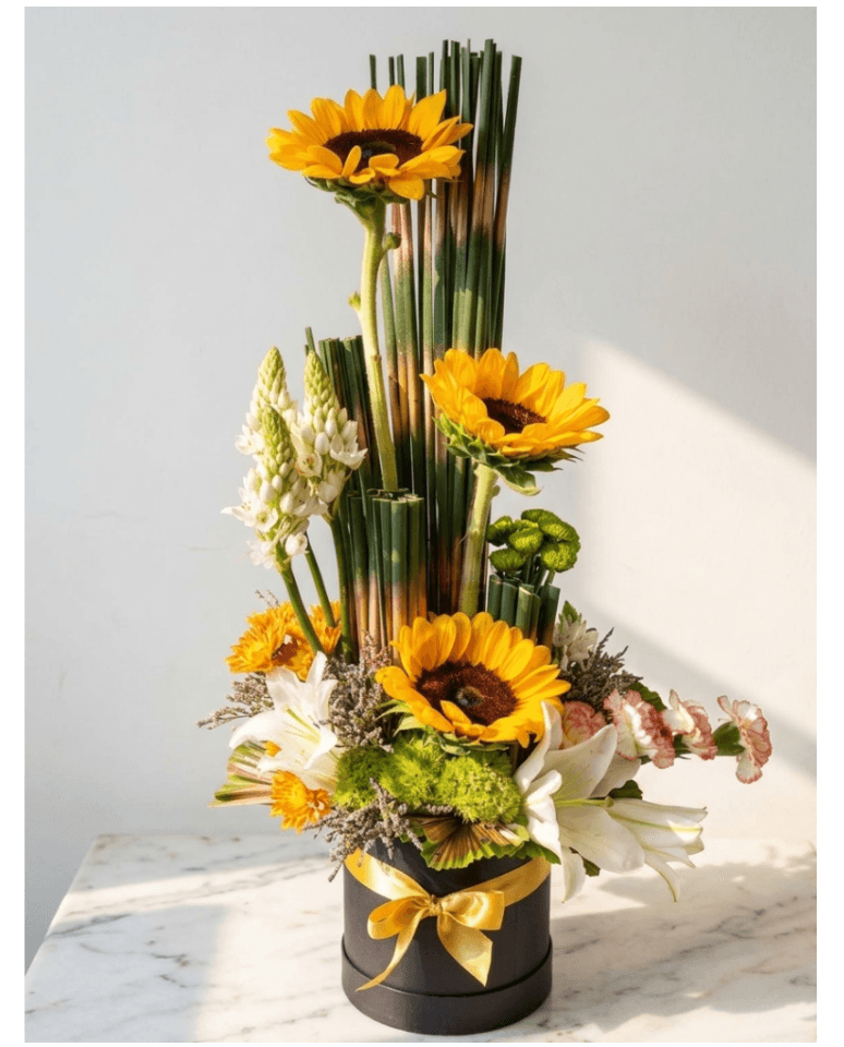 Sunflower Bouquet with White Lilies